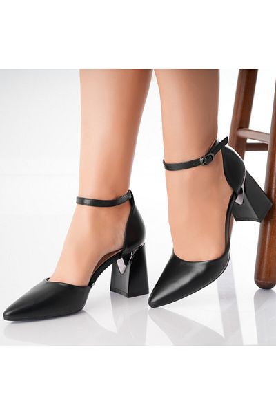 MODA STİL Women's Black Heeled Shoes Made of Ecological Leather Karen, 38