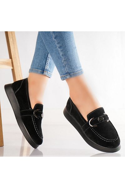 MODA STİL Women's Casual Shoes Black Genuine Suede Emma, ​​36