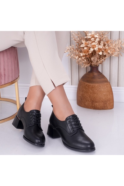 SARADA Pantofi negri cu toc de damă, din piele, Ethel, 40