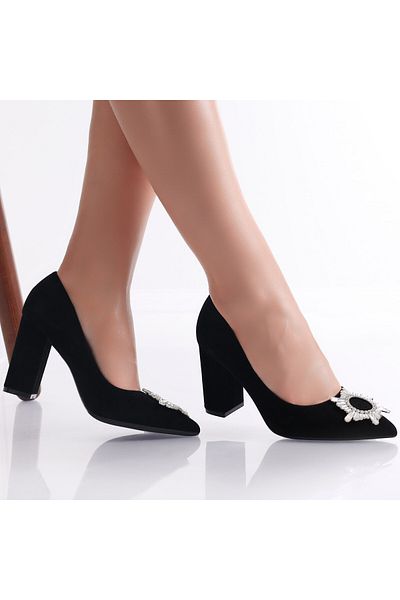MODA STİL Women's Black Heeled Shoes Made of Eco-Suede Leather Anilva, 35