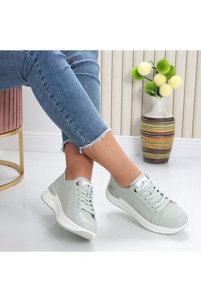 MODA STİL Women's Mint Green Sports Shoes Made of Genuine Leather Edaro, 36