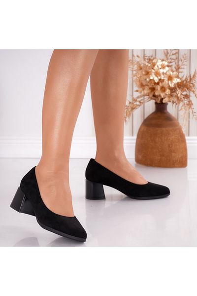 MODA STİL Women's Black Heeled Shoes Made of Eco-Suede Leather Gonsi, 40