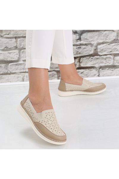MODA STİL Women's casual shoes Beige made of Hudiana Eco-leather, 36