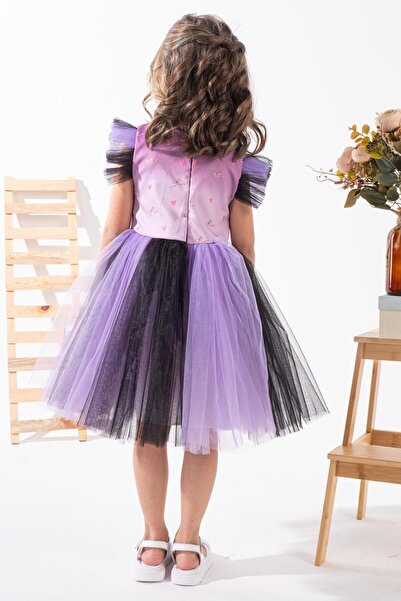 wuza KUROMİ BASKILI TÜLLÜ ÇOCUK ELBİSE PARTİ DOĞUM GÜNÜ KUTLAMA ELBİSESİ