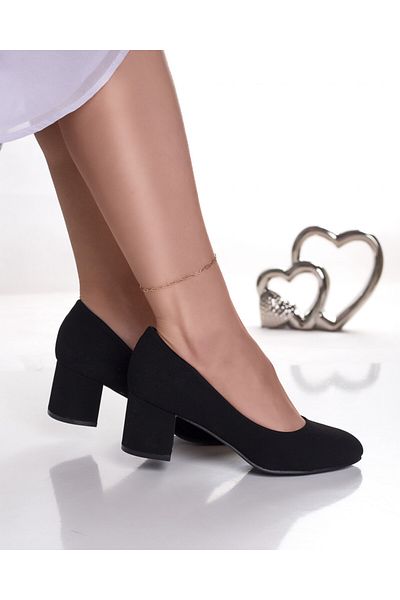 MODA STİL Pantofi dama cu toc negri din piele ecologica intoarsa evely, 37