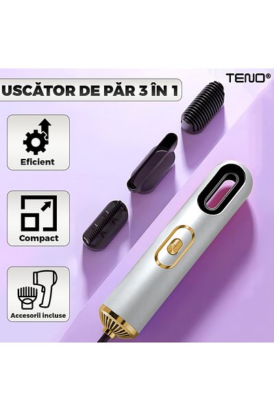 Teno Uscator Profesional de Par 3 in 1 Teno®, 3 accesorii incluse, 1200W, alb