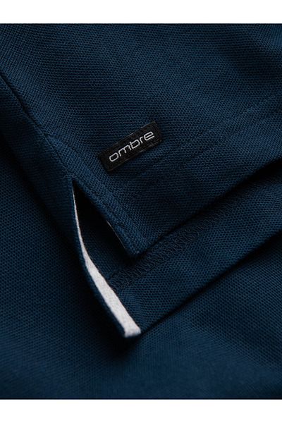 OMBRE Kragenloses Poloshirt für Herren - Marineblau V4 OM-TSCT-0156 XL