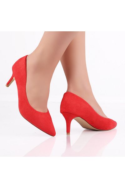 MODA STİL Women's Red Shoes Made of Agaia Eco-Suede Leather, 38