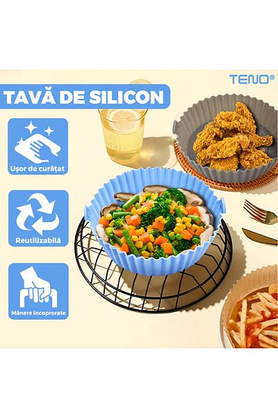 Teno Tava de Copt Rotunda Teno®, antiaderenta, rezistenta la temperaturi inalte, 21 x 17 cm, albastru