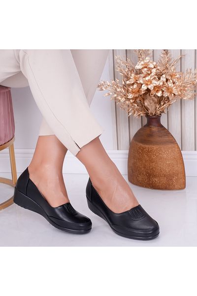 MODA STİL Women's Black Platform Shoes Made of Tara Eco-Leather, 38