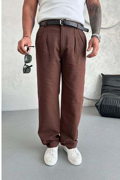 Z1MAN High Quality Linen Baggy Trousers Bitter Brown