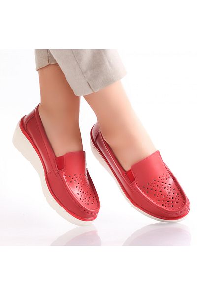 MODA STİL Women's casual red shoes made of natural leather Avril, 41