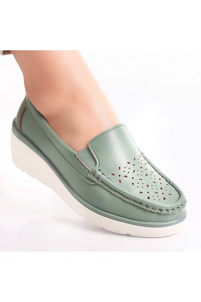 MODA STİL Women's casual shoes, green, made of natural leather, Avril, 39