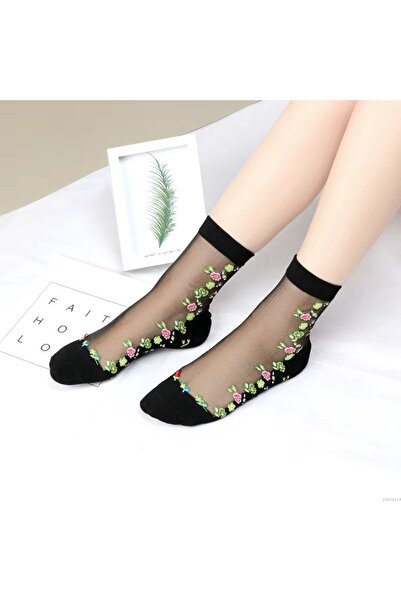 delis Sosete pentru dama, SS0153, model flori, Negru, marime universala