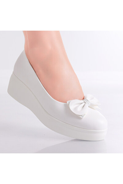 OEM Pantofi cu platformă albi pentru femei, din piele intărită, talie 40