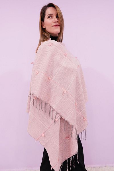 Defne&Apollon İpekçilik Hand Woven Wool Shawl 65 X 205 cm - Powder