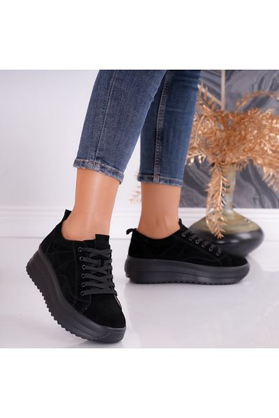 MODA STİL Women's casual shoes Black Genuine Suede Leather Shula, 40