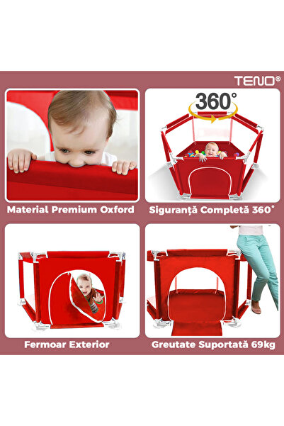 Teno Teno® Children's Playpen/Playground, exterior zipper door, mesh, dimensions 125x110x65.5, red