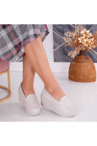 MODA STİL Dominican platform shoes, natural leather, Grey, 39