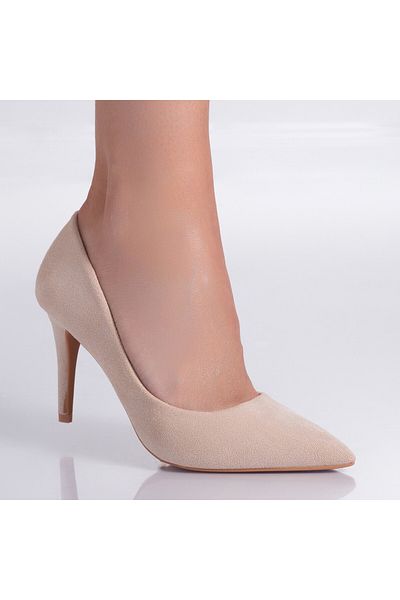 MODA STİL Women's Beige Heeled Shoes Made of Eco-Suede Leather Larina, 37