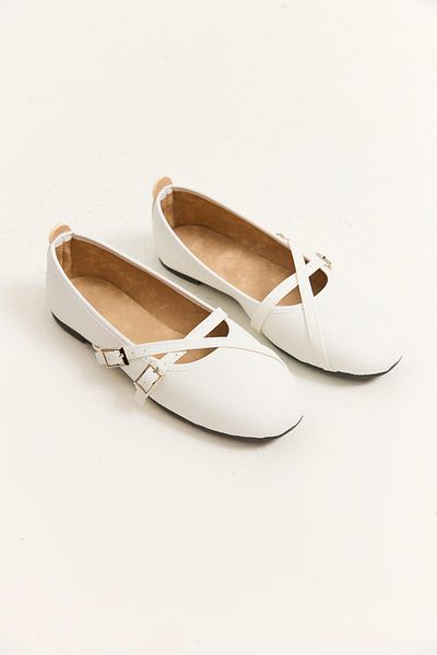 Raneel Kazançlı Alışveriş Double Belted Minimal Design Ballerina White