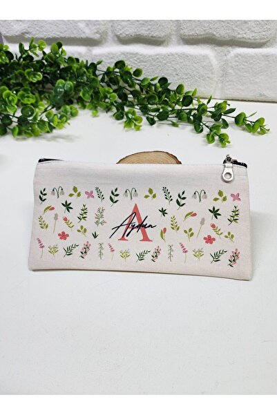 happy mountains Kişiye Özel İsme Özel Bez Kalemlik Yeşil Yaprak Desenli Mini ...