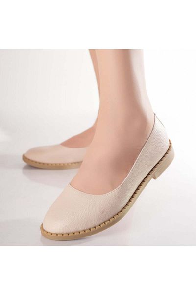 MODA STİL Women's Beige Ballerinas Made of Organic Leather Roi, 37