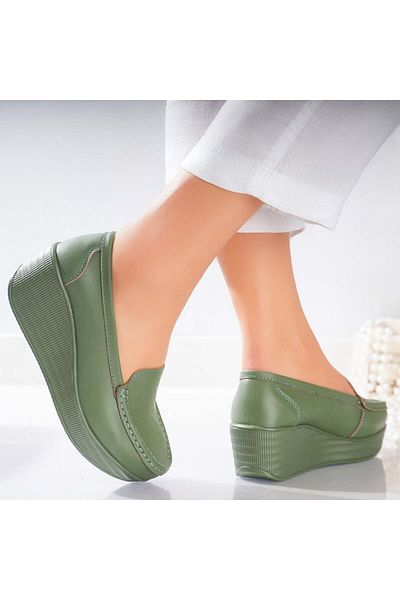 MODA STİL Dominican platform shoes, natural leather, Green, 37