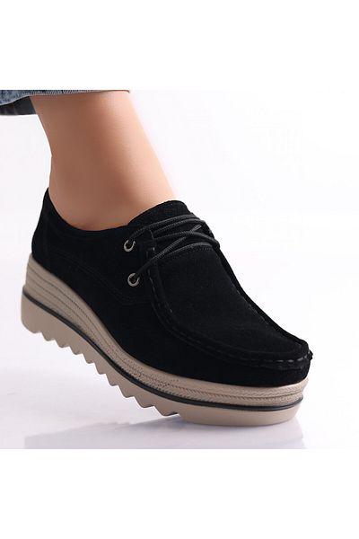 MODA STİL Women's Black Platform Shoes Made of Calvi Genuine Suede Leather, 40