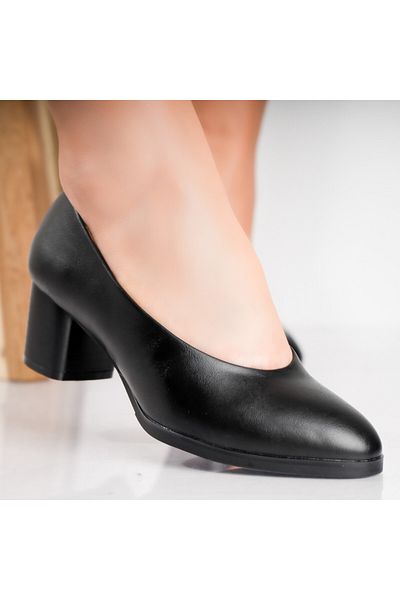MODA STİL Women's Black Heeled Shoes Made of Berla Ecological Leather, 38