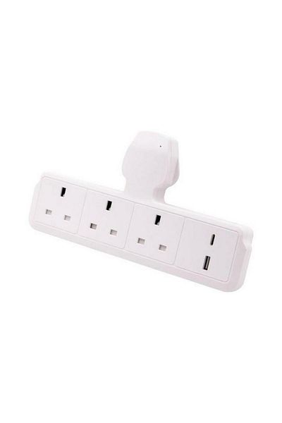 Generic أفضل محول طاقة بمقبس ثلاثي الاتجاهات مع منفذي USB أبيض AU213USB-C-W