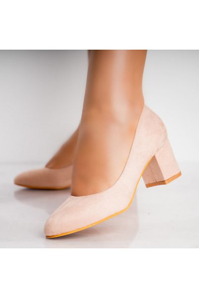 MODA STİL Women's Pink Heeled Shoes Made of Azen Eco-Suede Leather, 38