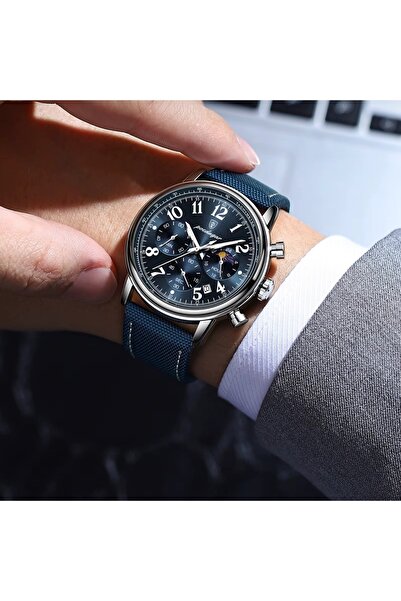 delis Ανδρικό ρολόι Poedagar CS1880, φυσικό δέρμα, καφέ, μπλε καντράν