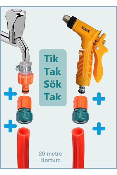 sayım plastik 20m Garden & Car Wash Hose Set – Metal Tip Pressure Gun + Fasteners
