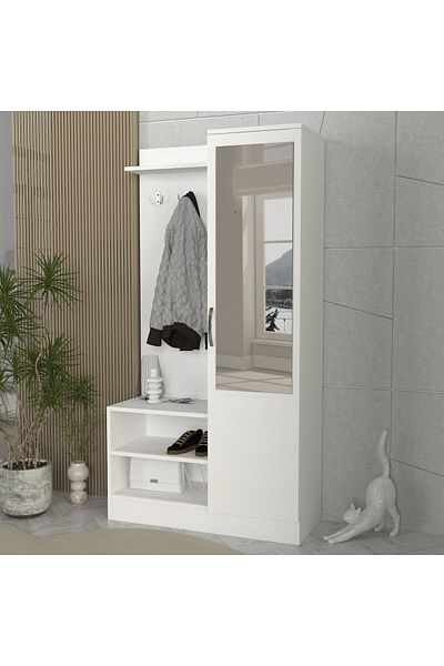 UnicUtil Multifunctional Hanger With Mirror And Shoe Rack, White Harmony, , 90 X 36.8 X 170 Cm, White