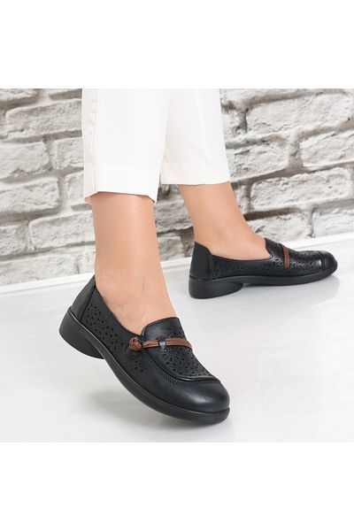 MODA STİL Women's Casual Black Shoes Made of Suhana Eco-Leather, 36