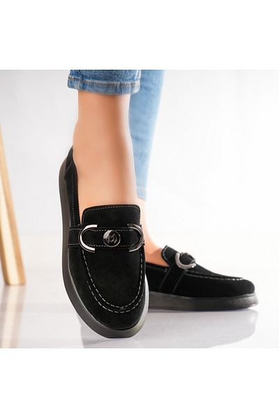 MODA STİL Women's Casual Shoes Black Genuine Suede Emma, ​​36
