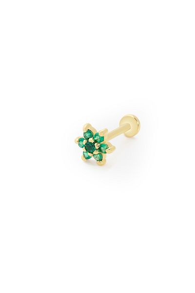 Fay Yamaner 14K Gold Green Stone Flower Piercing