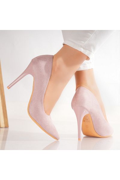 MODA STİL Women's Pink Heeled Shoes Made of Eco-Suede Leather Naya, 37