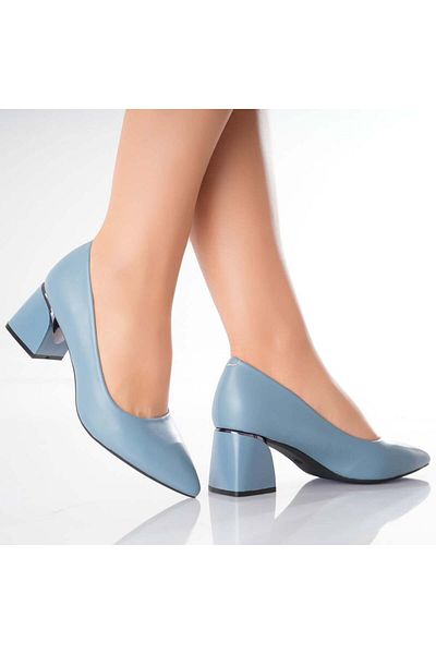 MODA STİL Women's Blue Heeled Shoes Made of Ecological Leather Nerina, 37