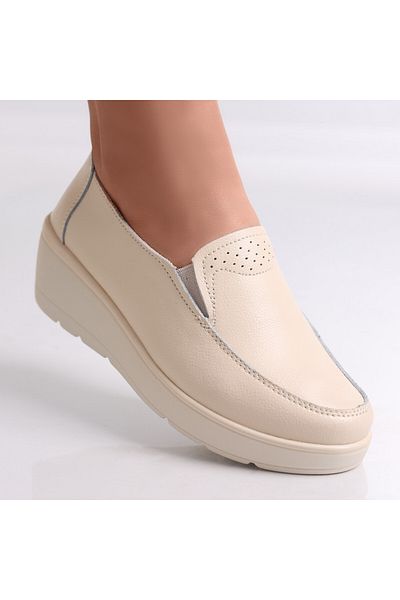 MODA STİL Women's casual shoes Beige made of natural leather Molida, 39