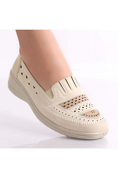 MODA STİL Ladies' Casual Shoes Beige Made of Ecological Leather Dameo, 40