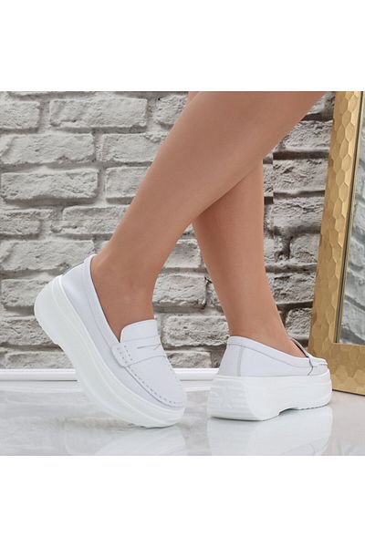 MODA STİL Women's White Platform Shoes Made of Genuine Leather, 39