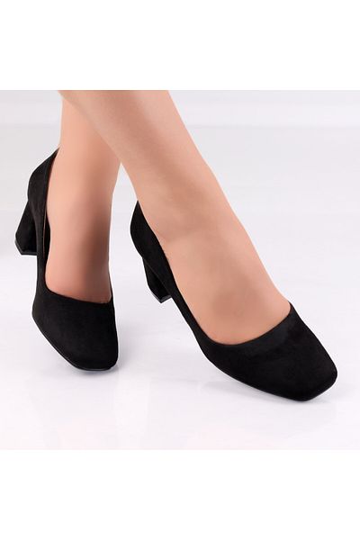 MODA STİL Women's Black Heeled Shoes Made of Amada Eco-Suede Leather, 38