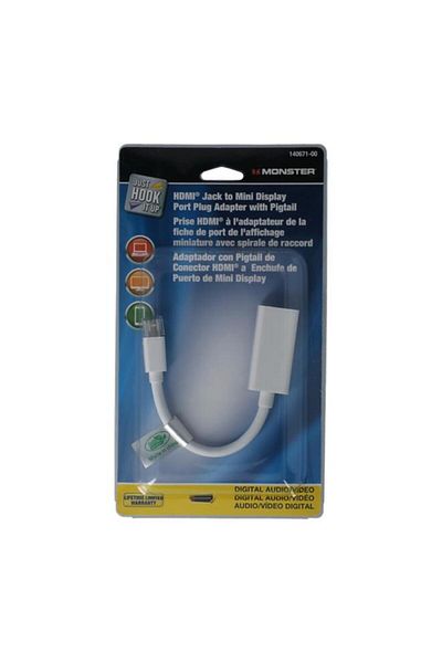 Generic Monster Jhiu HDMI Jack to Mini Display Port Plug Adapter with Pigtail White 3417144