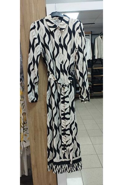Armine TREND Patterned Shirt Collar Buttoned Belted Tunic