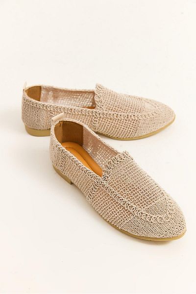 Raneel Kazançlı Alışveriş Knitted Design Women's Ballerina Shoes Cream