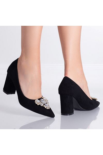 MODA STİL Women's Black Heeled Shoes Made of Eco-Suede Leather Raifa, 36