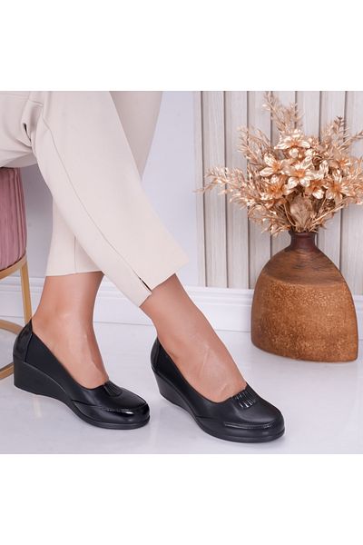 MODA STİL Women's Black Platform Shoes Made of Eco-Leather Esra, 36