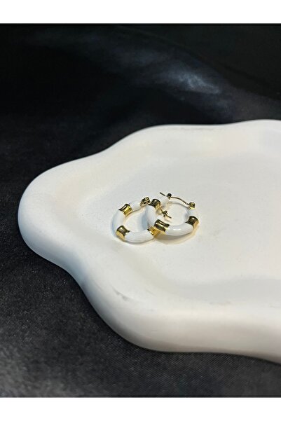 Fam&Co Jewelry White and Gold Color Detailed Hoop Earrings – Stylish and Modern Design